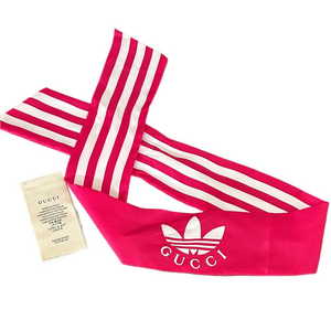 Gucci x Adidas Pink and White Striped Silk Skinny Scarf Twillie NWOT
